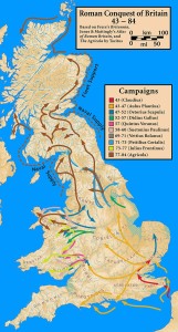 A map of England, showing the spread of Roman control