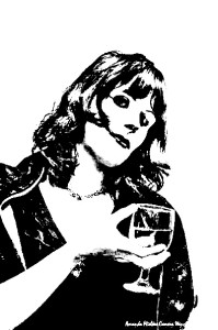 A stylized picture of a woman holding a wine glass.